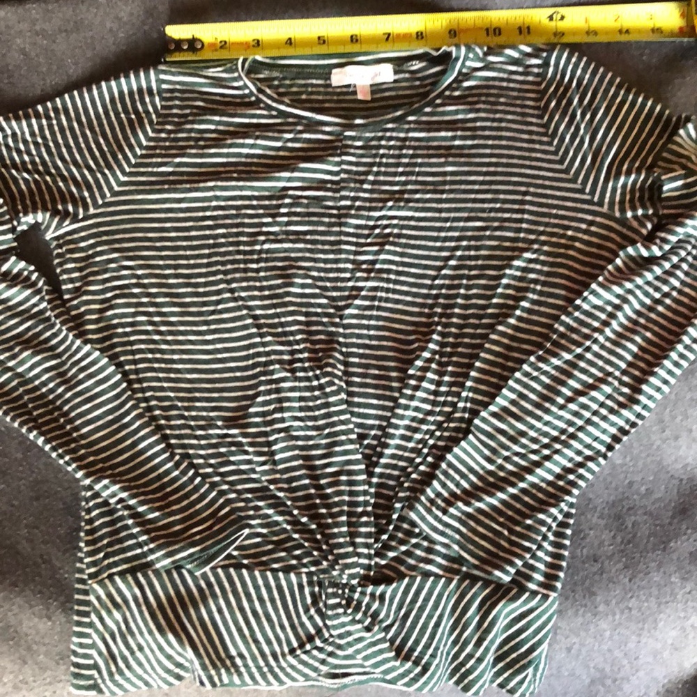 Long sleeve top Green/white striped sz S